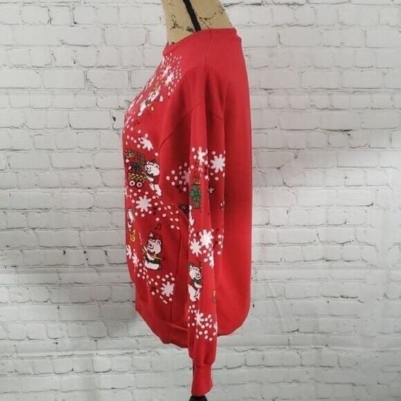 Vintage 80s 90s Kawaii Red Cute Teddy Bear Ugly Christmas Sweatshirt - Picture 6 of 10